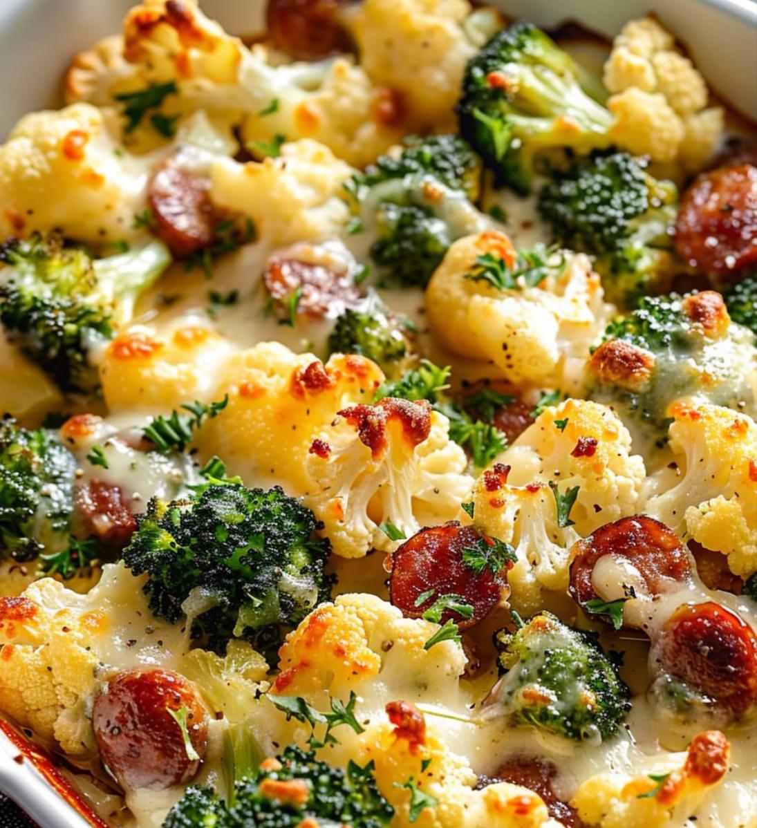 Cheesy Roasted Broccoli & Cauliflower Bake with Sausage 1