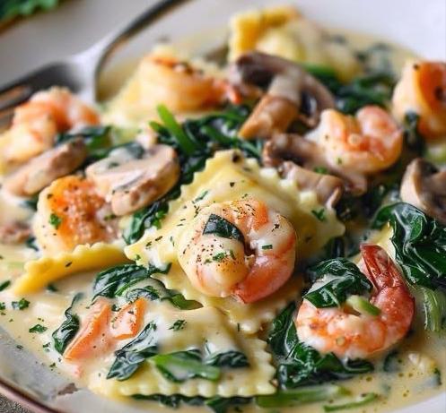 Creamy Garlic Shrimp & Spinach Ravioli 1