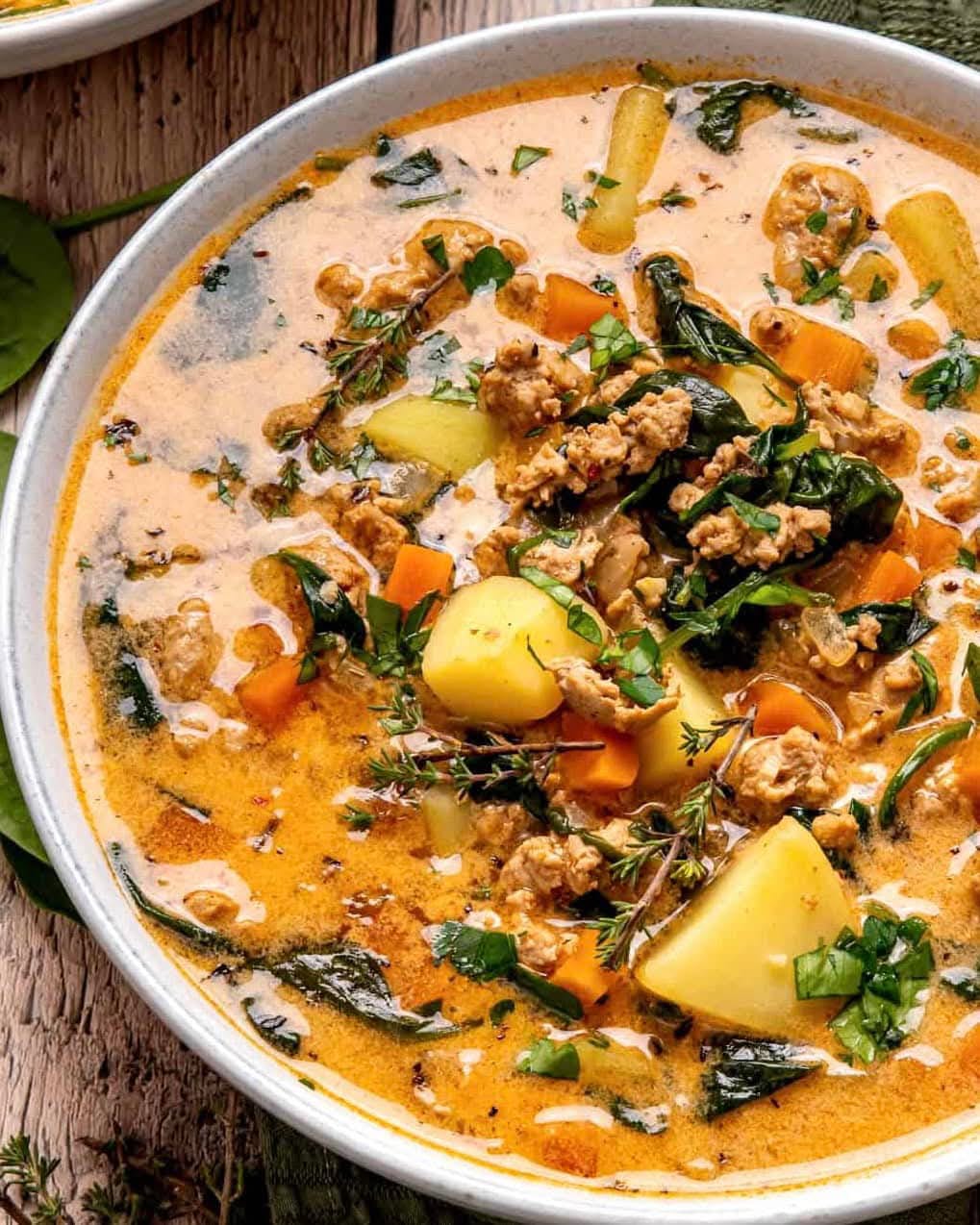 Creamy Sausage Potato and Spinach Soup 1