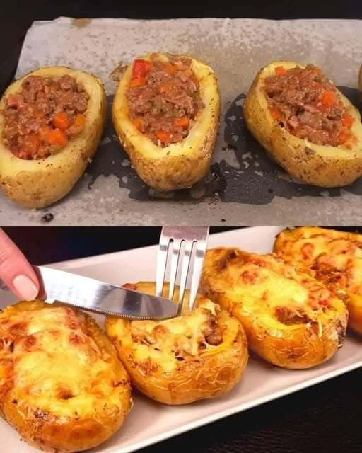 Twice-Baked Potatoes Filled with Meat and Cheese 1