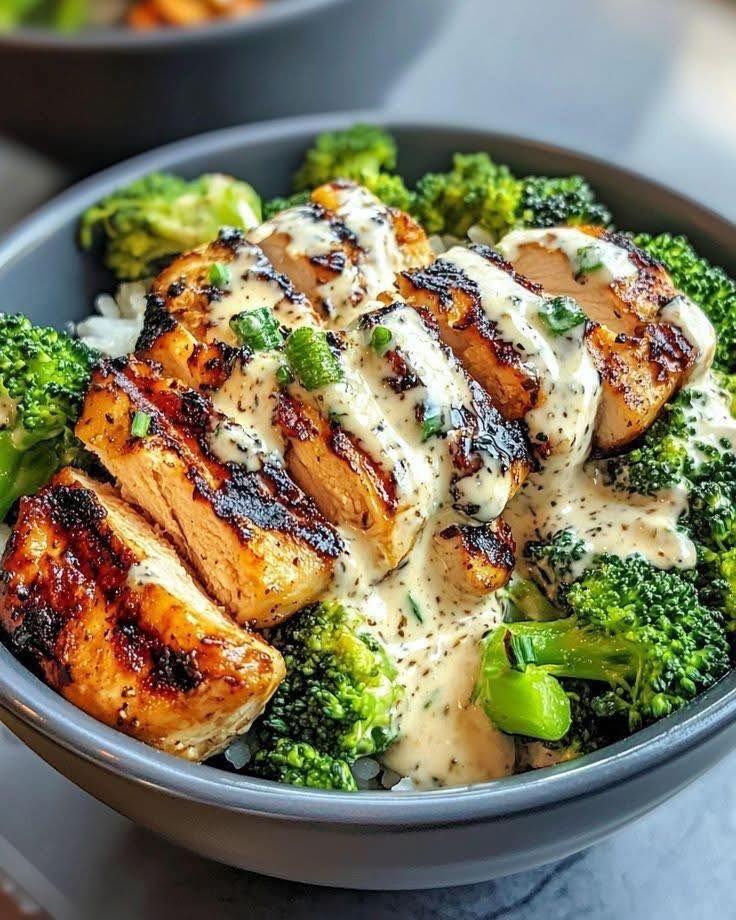 Air Fryer Grilled Chicken & Broccoli Bowl with Creamy Herb Sauce 1