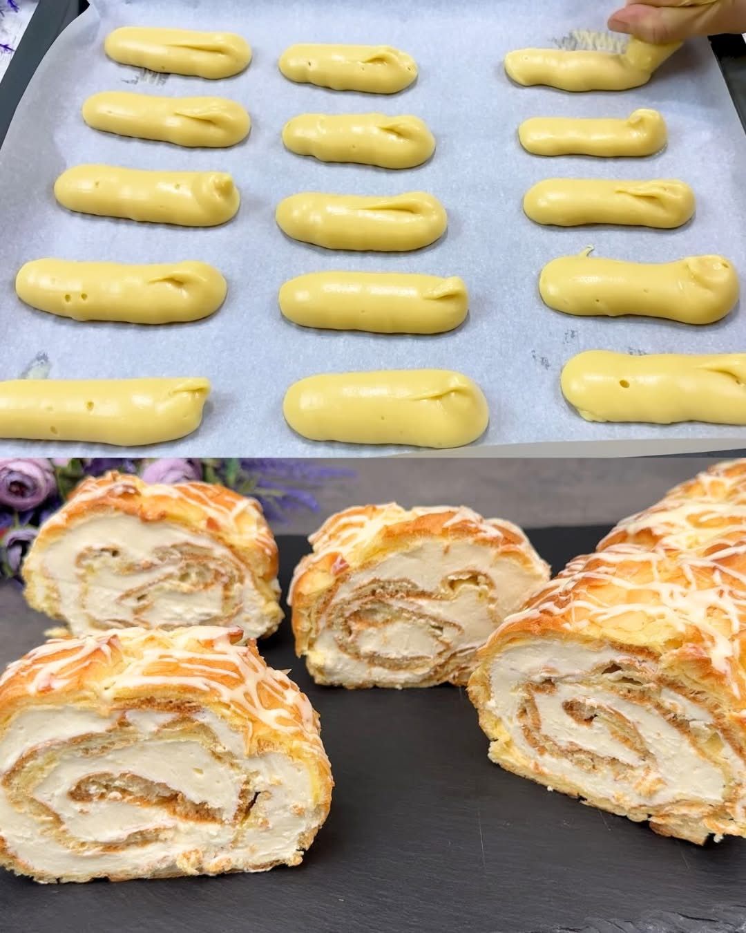 Air Fryer Cream Puff Roll Cake Recipe 1