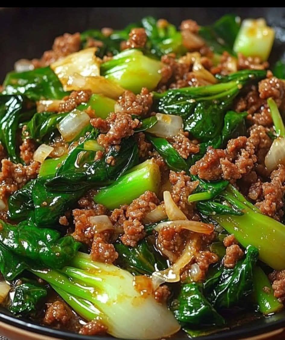 Stir-Fried Bok Choy with Ground Meat 1