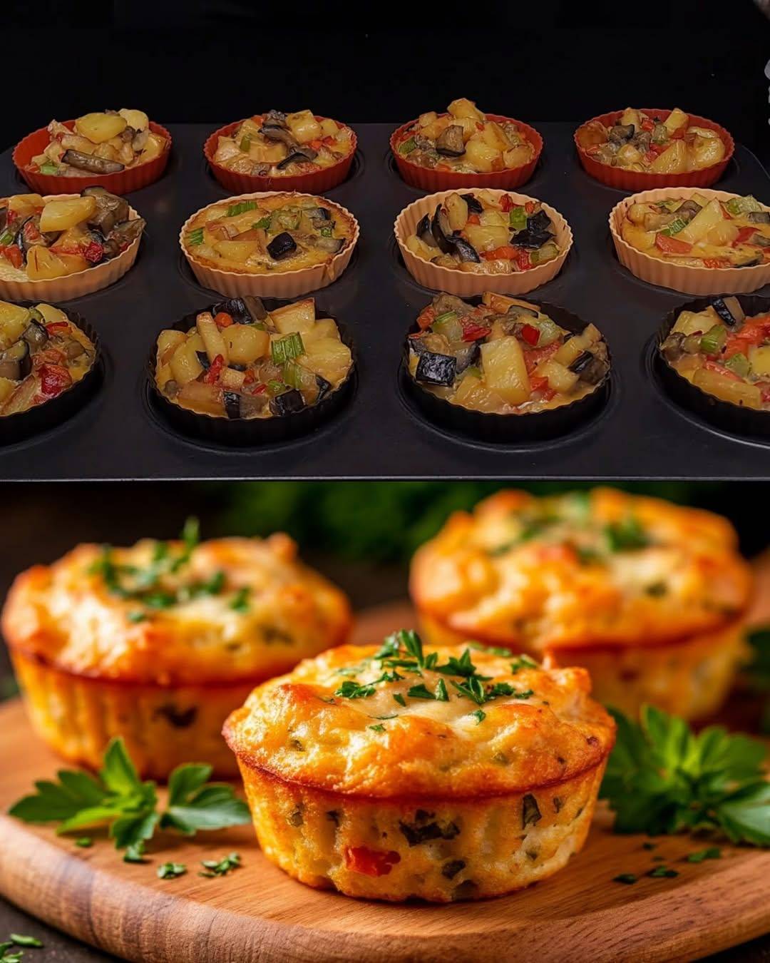 Layered Savory Baked Vegetable Muffins 1