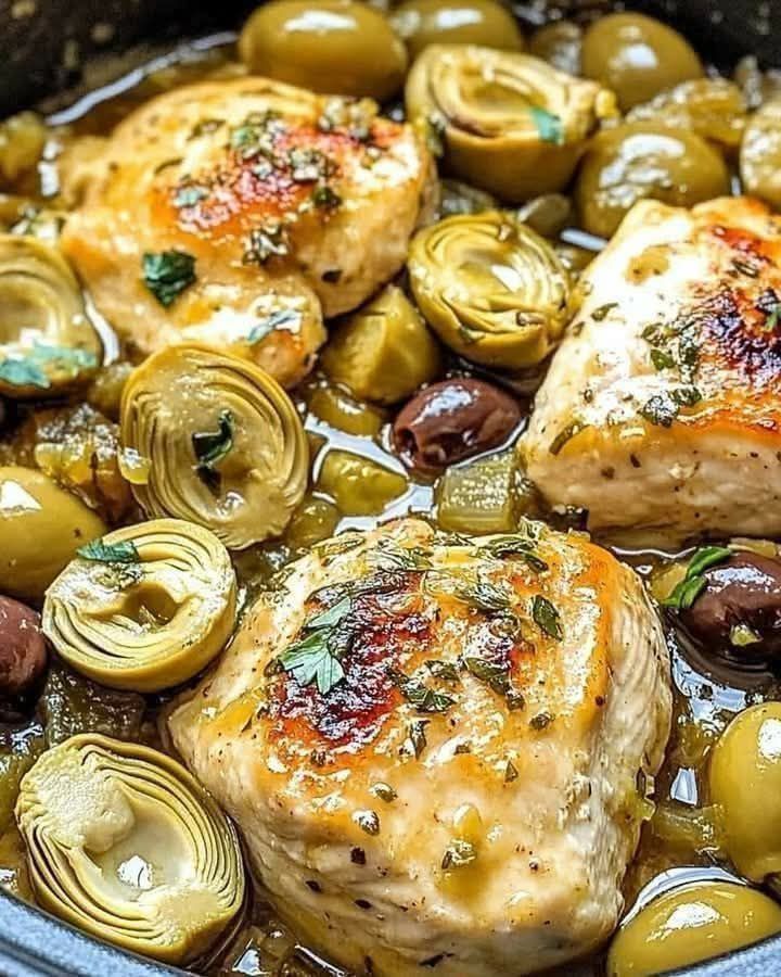 Mediterranean lemon chicken with artichokes olives