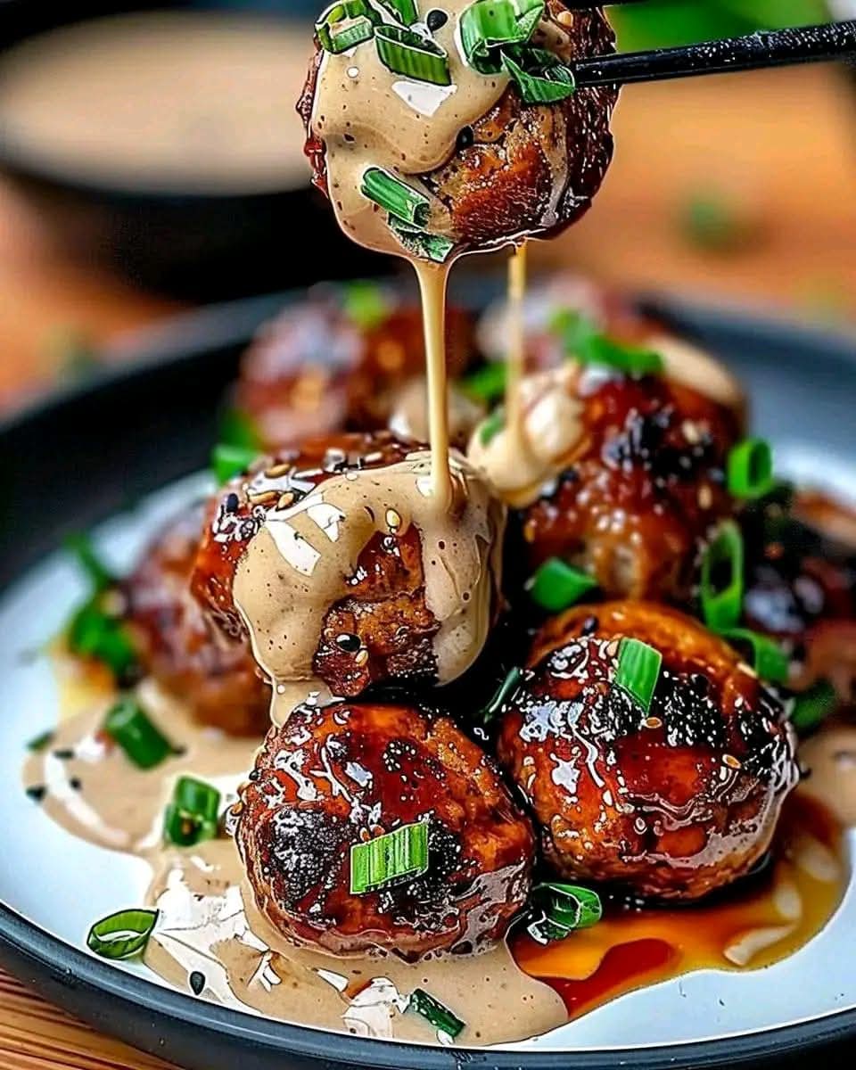 Sticky Glazed Meatballs with Creamy Sauce 1