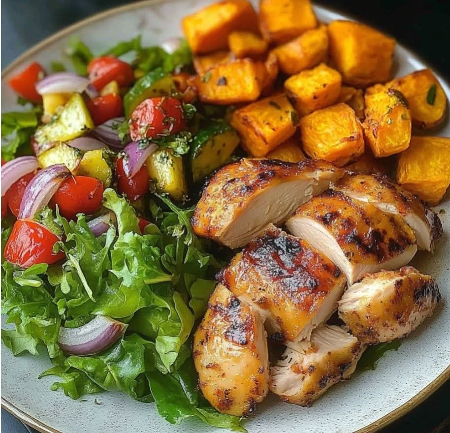 Grilled Chicken with Roasted Sweet Potatoes and Fresh Garden Salad 1