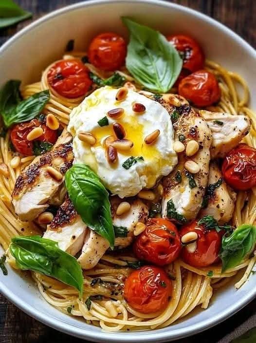 Chicken Spaghetti with Burrata and Lemon Butter Garlic Sauce 1