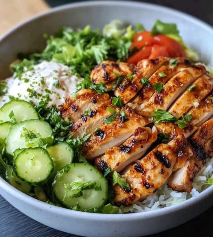 Grilled Chicken Rice Bowl with Cucumber & Lettuce  1