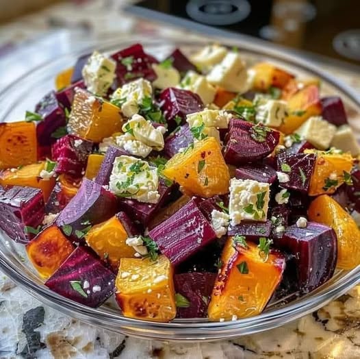 Creamy Roasted Beet, Sweet Potato, and Feta Salad 1