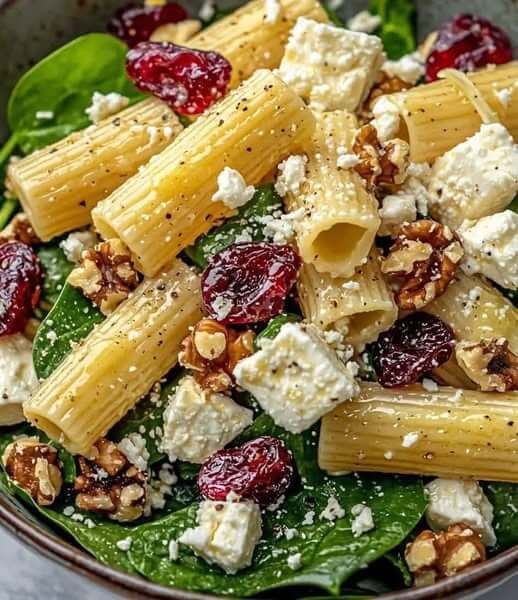 Spinach Pasta Salad with Feta and Cranberries 1