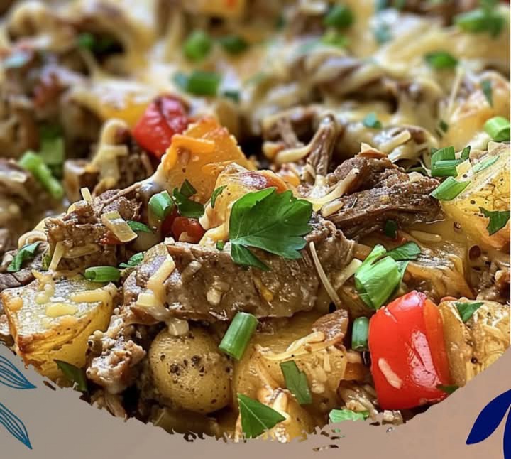 Mediterranean Crockpot Cheesesteak Potato Casserole 1