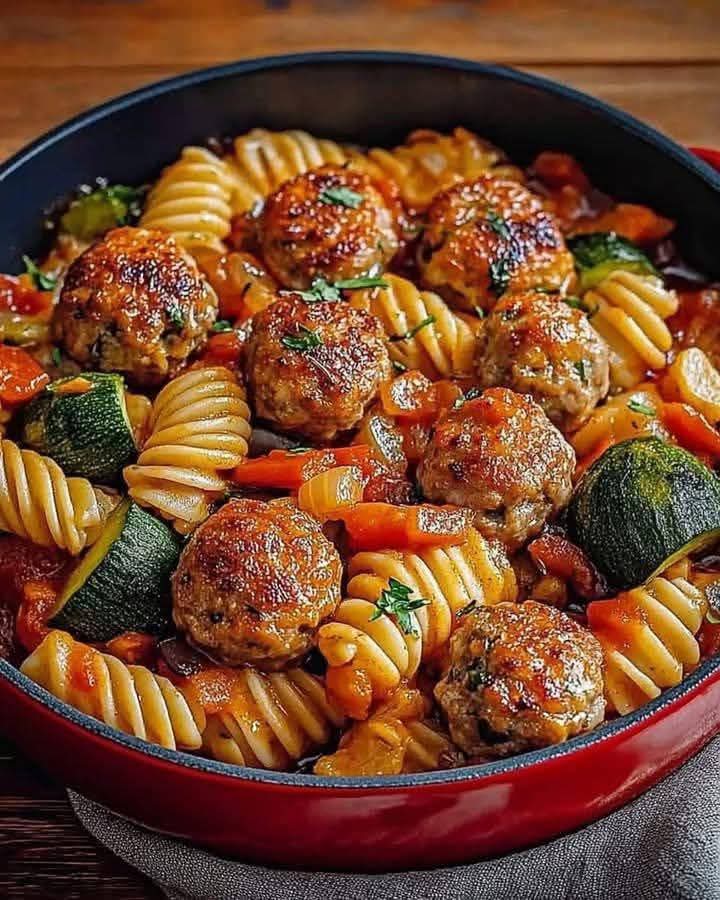 Mediterranean Spaghetti with Meatballs and Vegetables 1