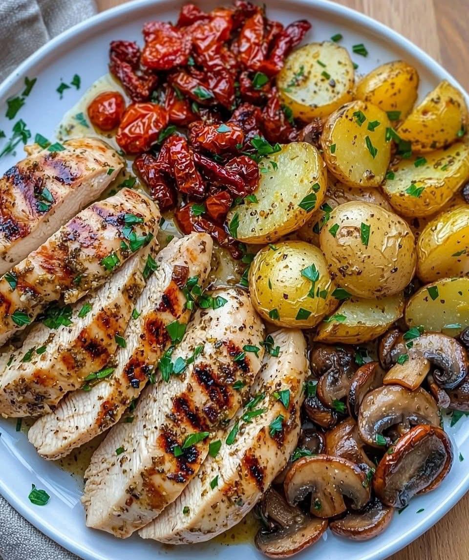 Tuscan Garlic Chicken & Roasted Potatoes with Creamy Mushroom Pesto Rosso 1