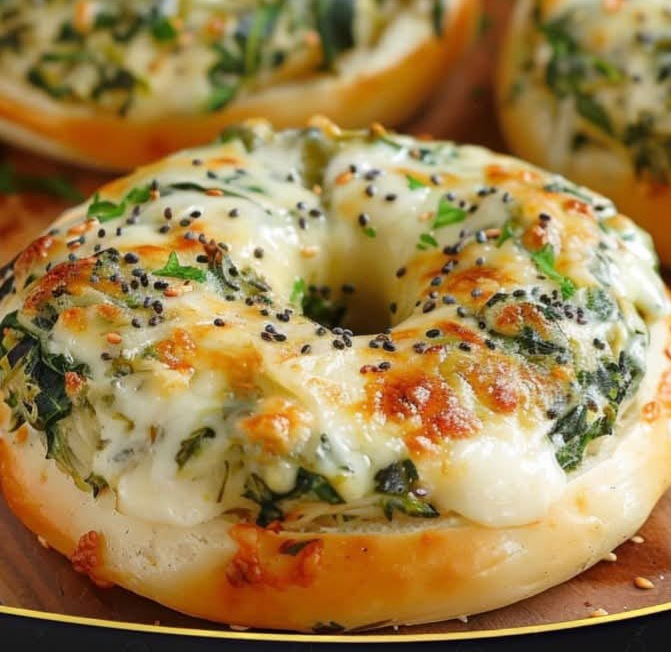 Mediterranean Cheesy Spinach-Artichoke Bagels 1
