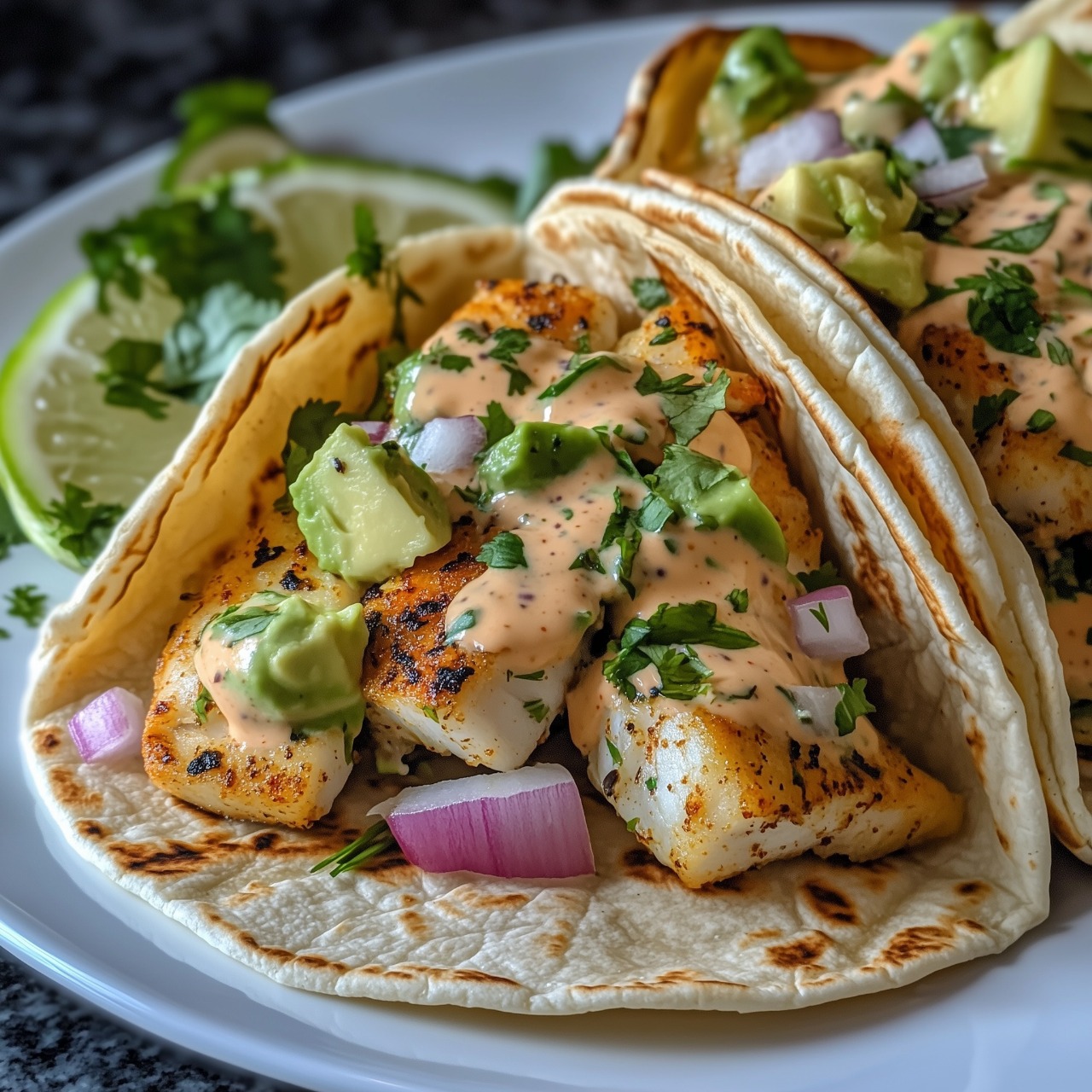Mediterranean Zesty Fish Tacos with Spicy Sriracha Lime Sauce 1
