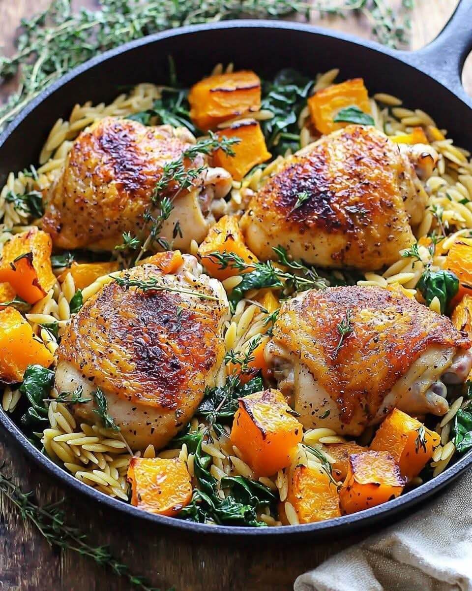 Mediterranean Pan-Seared Chicken and Butternut Squash Orzo 1