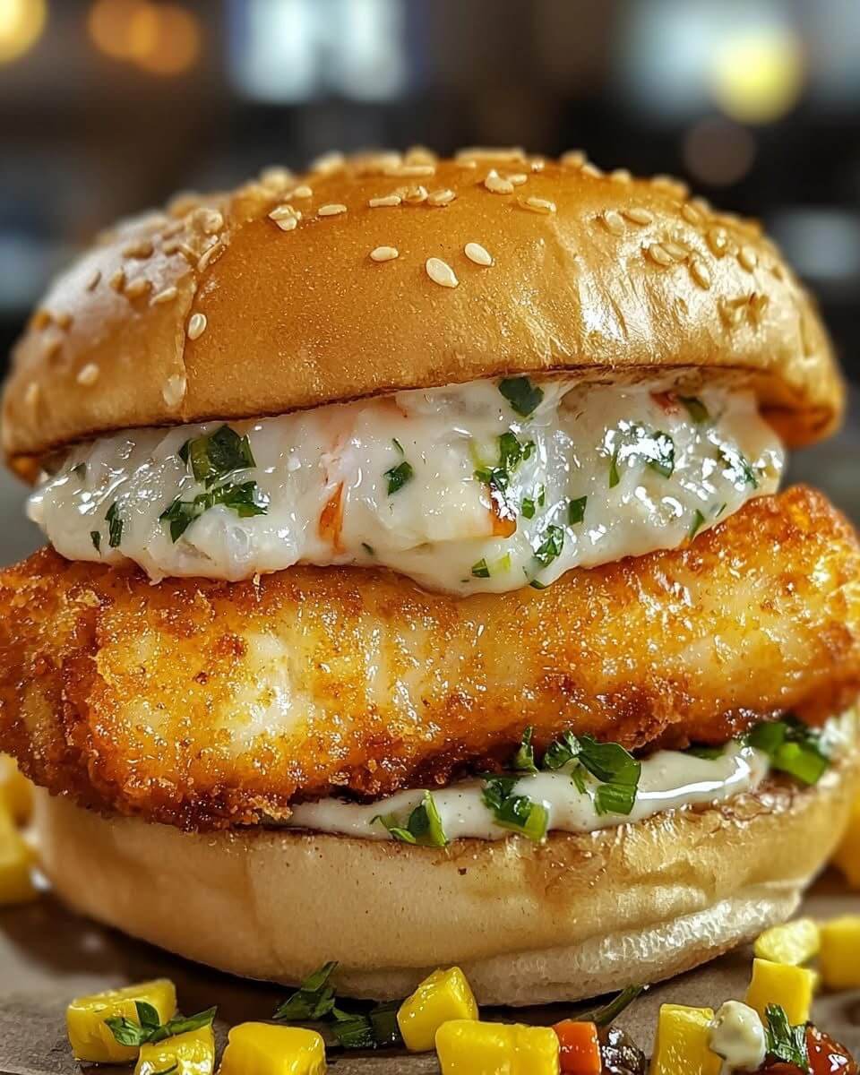 Mediterranean Crispy Fish Sandwich with Herbed Yogurt Sauce 1