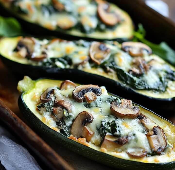 Mediterranean Zucchini boats stuffed with Spinach mushroom and rocotta 1