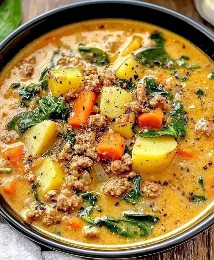 Mediterranean Italian Sausage Potato Soup with Carrots & Spinach 1