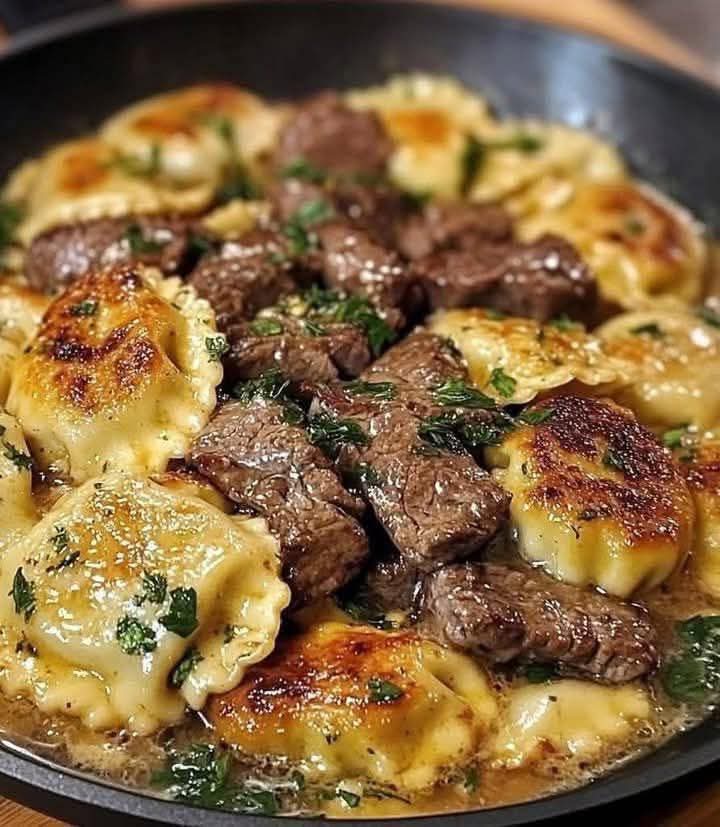 Mediterranean Garlic Herb Steak & Cheese Ravioli (One-Skillet Recipe ) 1