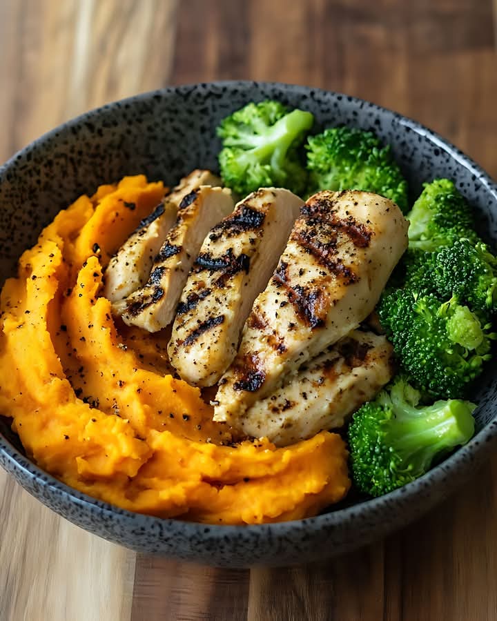 Grilled Chicken Bowl with Mashed Sweet Potatoes & Broccoli 1