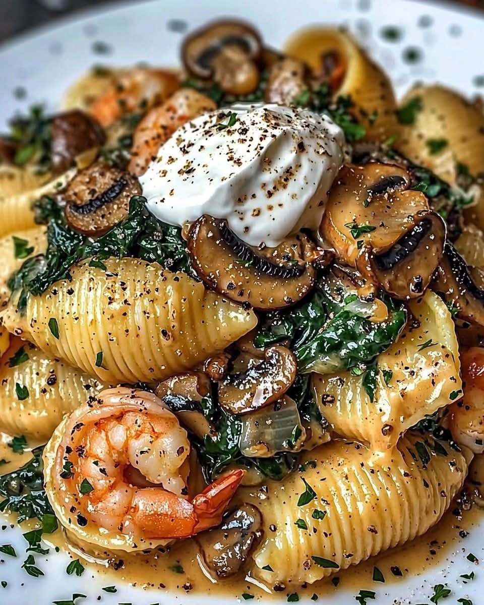 Creamy Spinach Mushroom Shrimp Shells 1