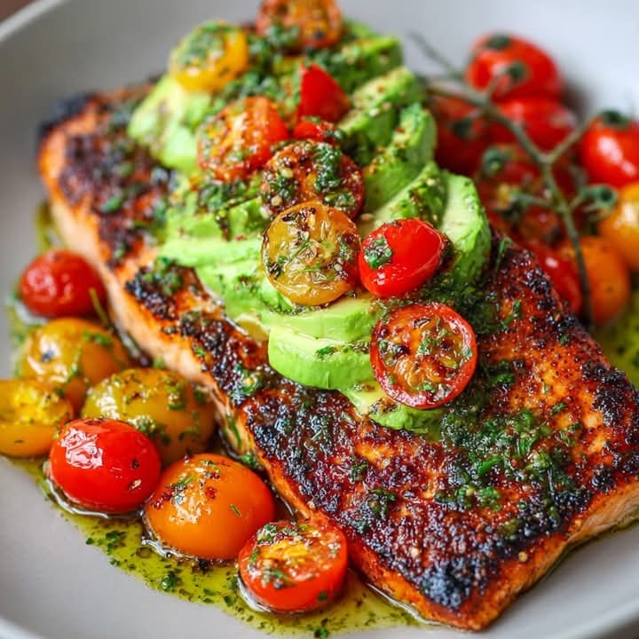 Mediterranean Grilled Salmon with Avocado & Cherry Tomato Salad 1