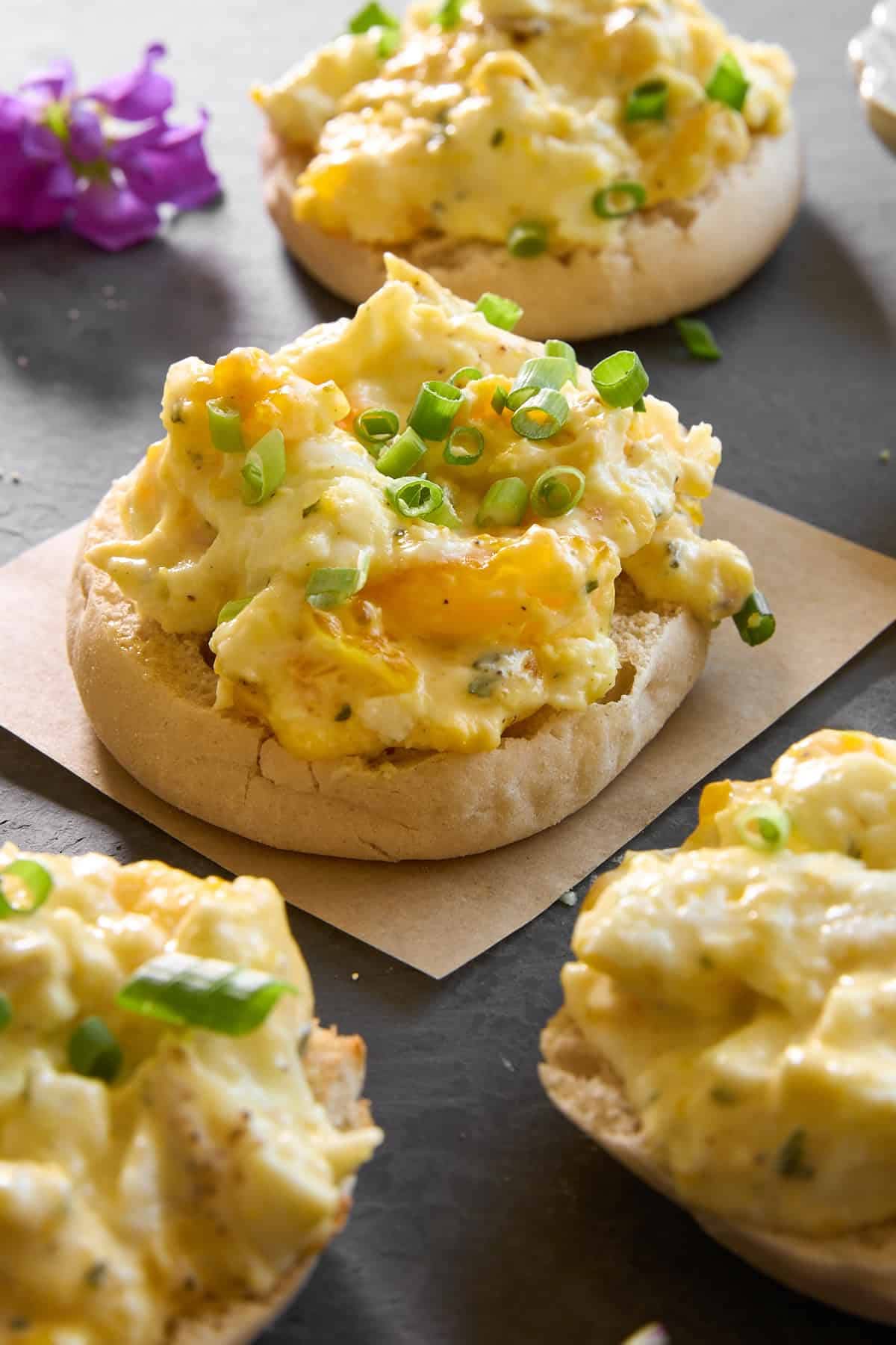 Mediterranean Cheesy Scrambled Egg English Muffins 1