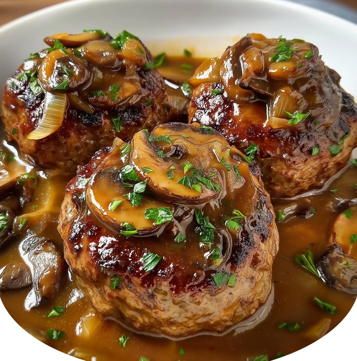 Air Fryer Bobby Flay-Style Salisbury Steak with Onion Mushroom Gravy 1