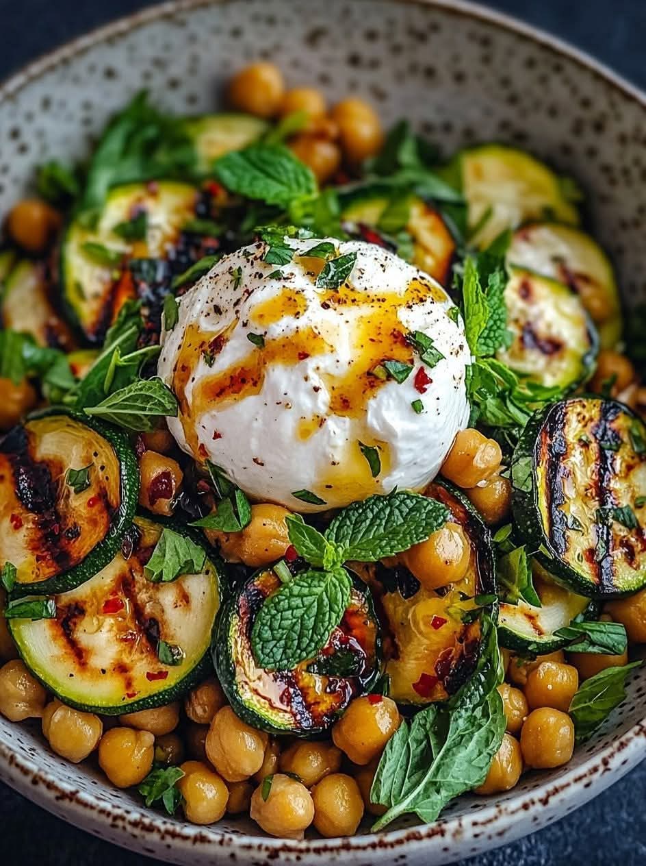 Mediterranean Grilled Zucchini Chickpea Salad with Burrata and Chilli Oil 1