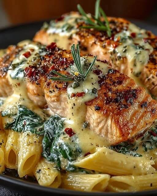 Mediterranean Tuscan Salmon with Creamy Garlic Penne 1