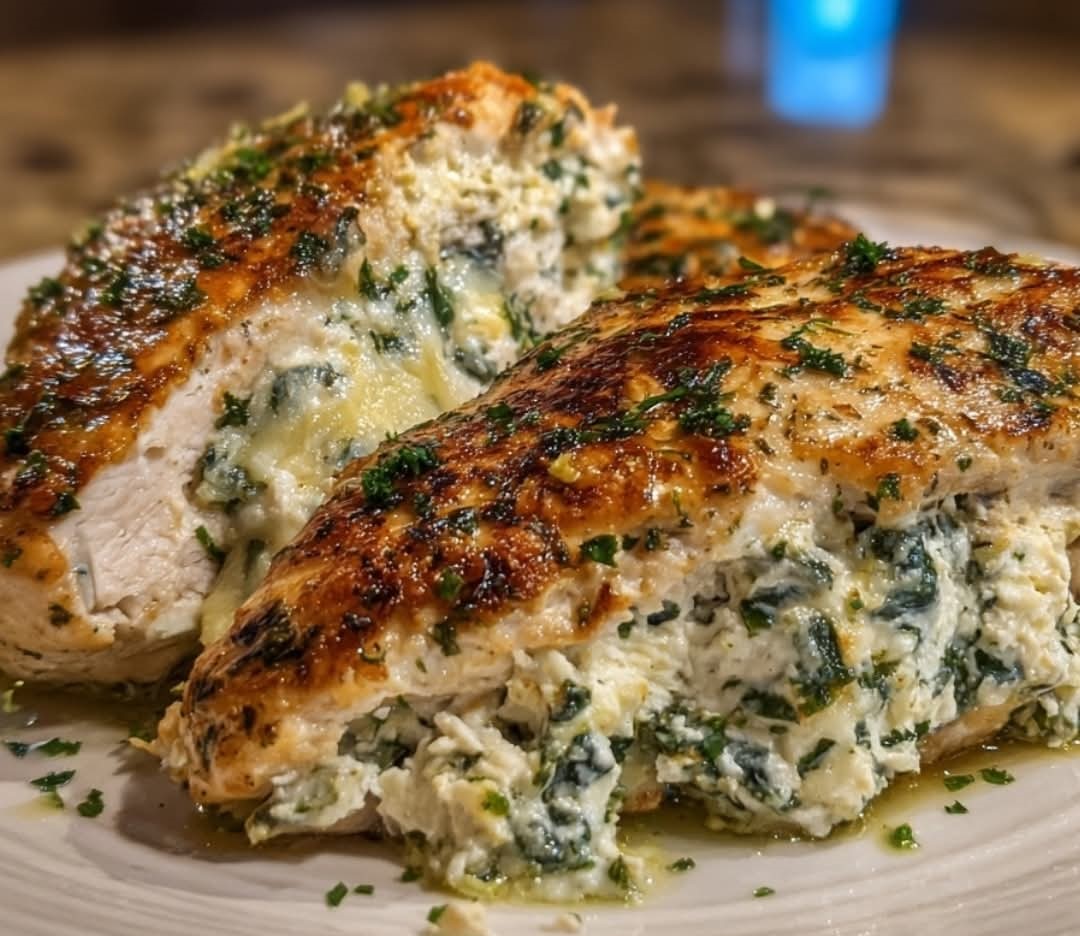 Mediterranean Cottage Cheese & Spinach-Stuffed Chicken Breasts with Herb Drizzle 1