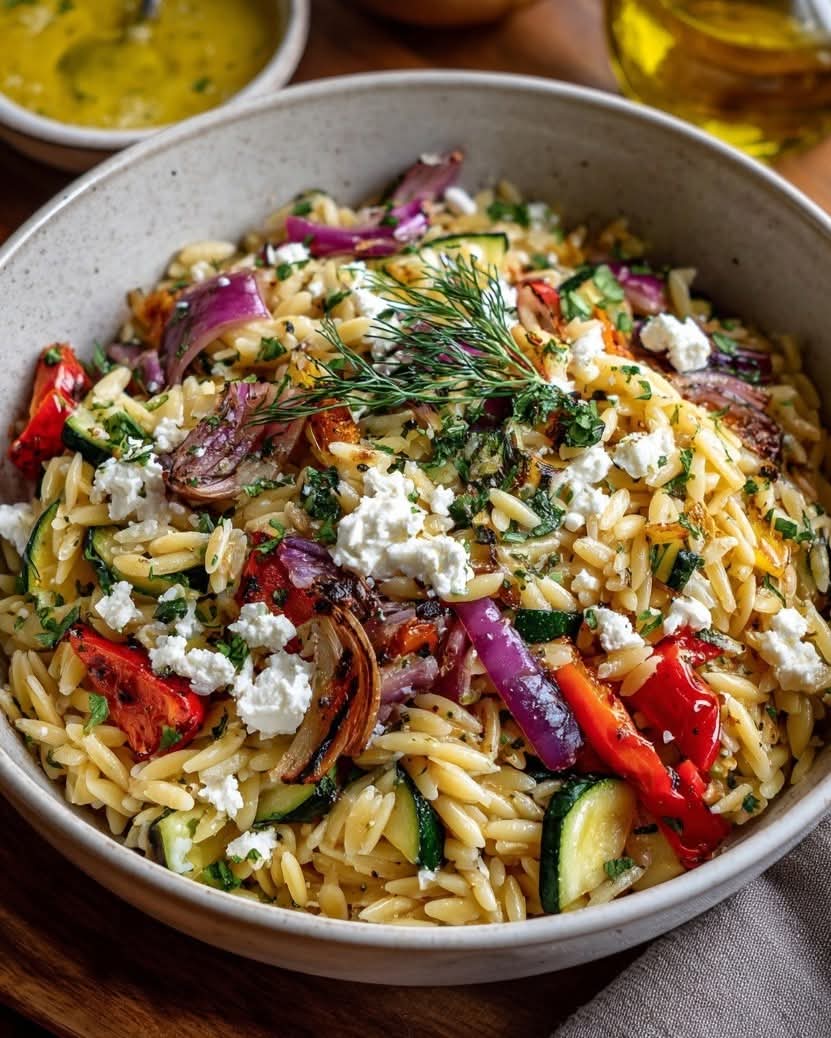 Mediterranean Orzo Bowl with Feta, Roasted Veggies & Herbed Dressing 1