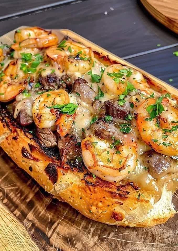 Mediterranean Steak and Shrimp Stuffed Bread 1