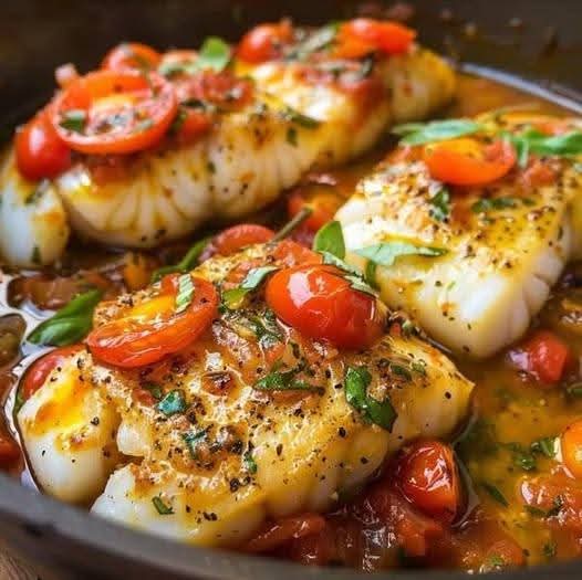 Mediterranean Pan-Seared Cod in White Wine Tomato Basil Sauce 1