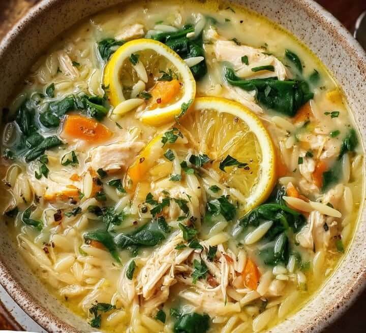 Mediterranean Lemon Chicken Orzo Soup with Spinach 1