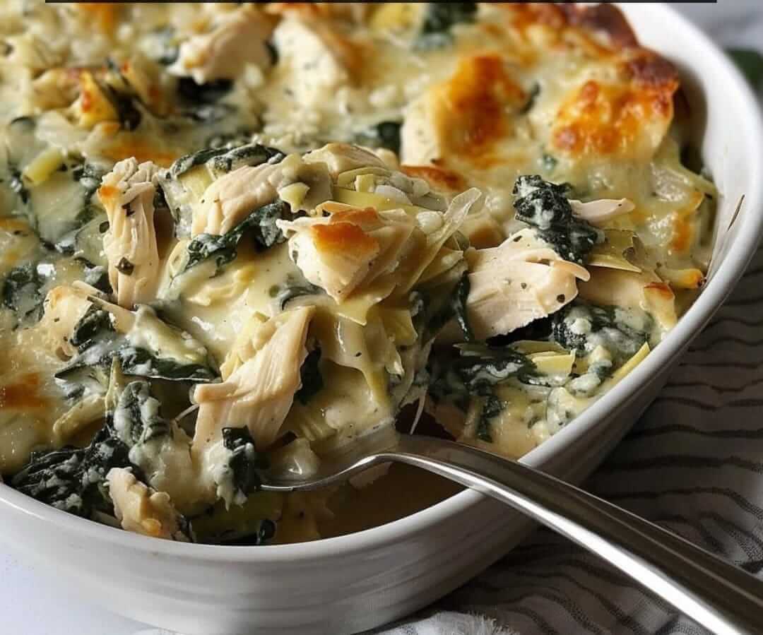 Mediterranean Creamy Chicken Spinach Artichoke Casserole 1