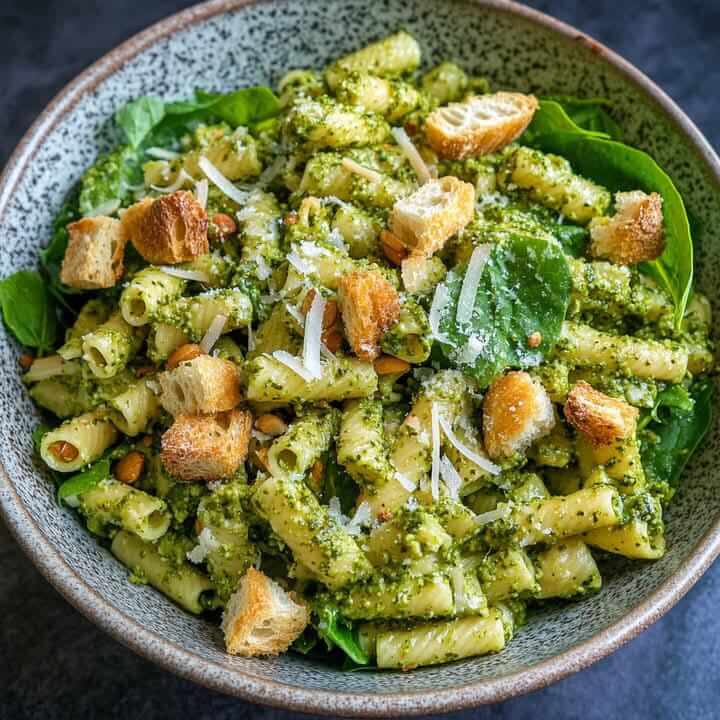 Mediterranean Pea Pesto Pasta with Toasted Breadcrumbs 1