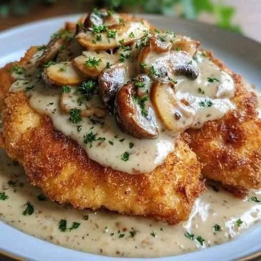 Mediterranean Crispy Golden Chicken with Parmesan Mushroom Sauce 1