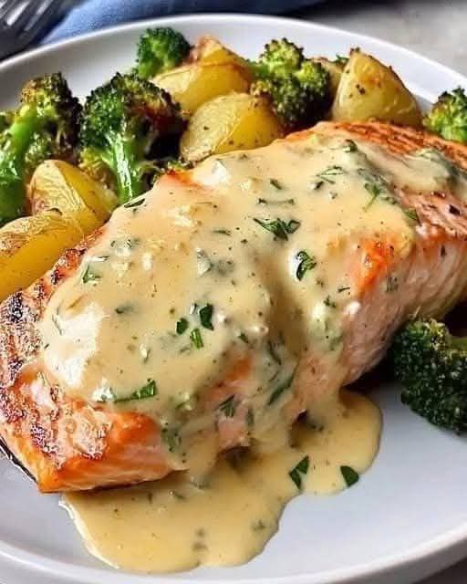 Lemon Butter Salmon with Roasted Potatoes & Broccoli 1