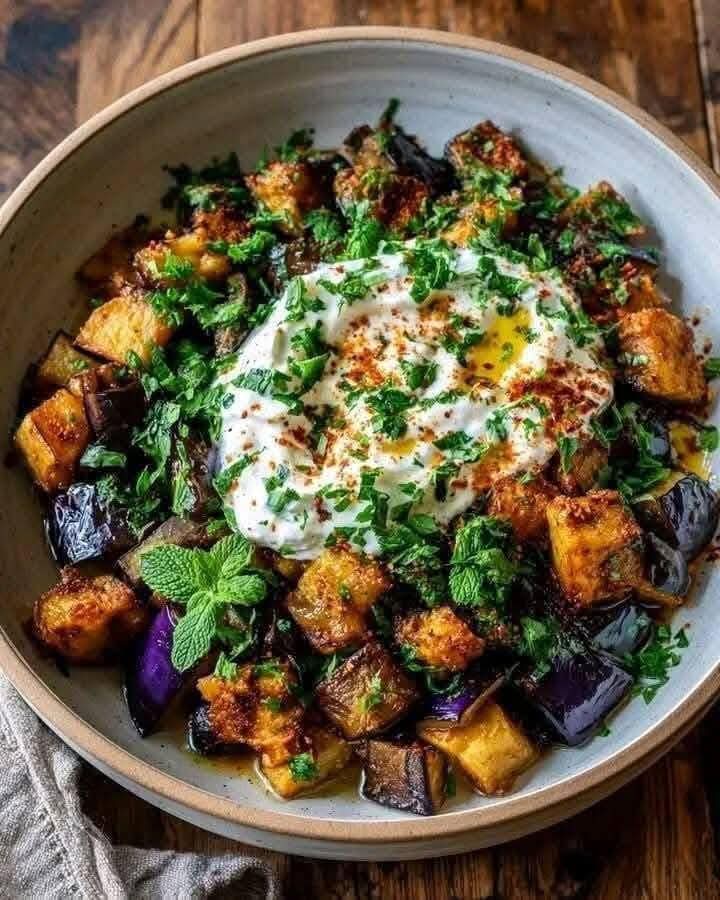 Mediterranean Spicy Eggplant with Yogurt Sauce 1