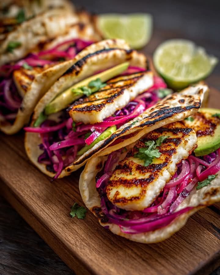 Mediterranean Grilled Halloumi Tacos with Pickled Onions 1