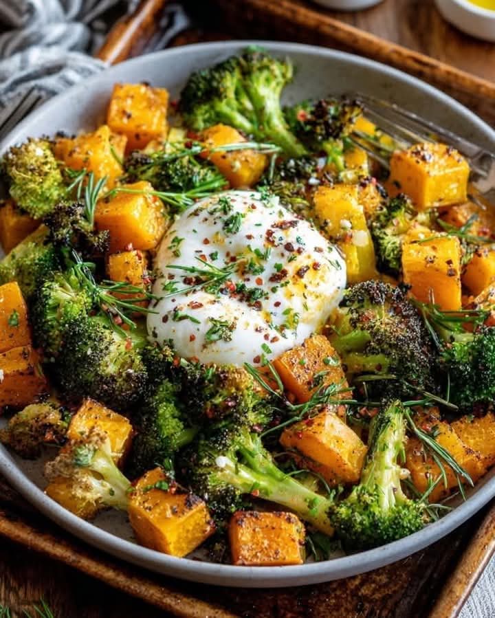 Mediterranean Sheet-Pan Roasted Squash & Broccoli with Burrata 1