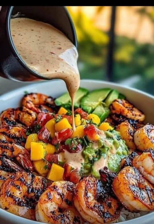Mediterranean Grilled Shrimp & Avocado Rice Bowl With Mango Salsa  1
