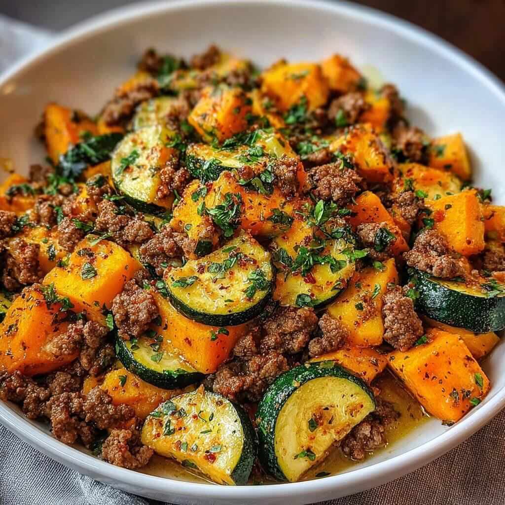 Ground Beef Zucchini Sweet Potato Skillet 1
