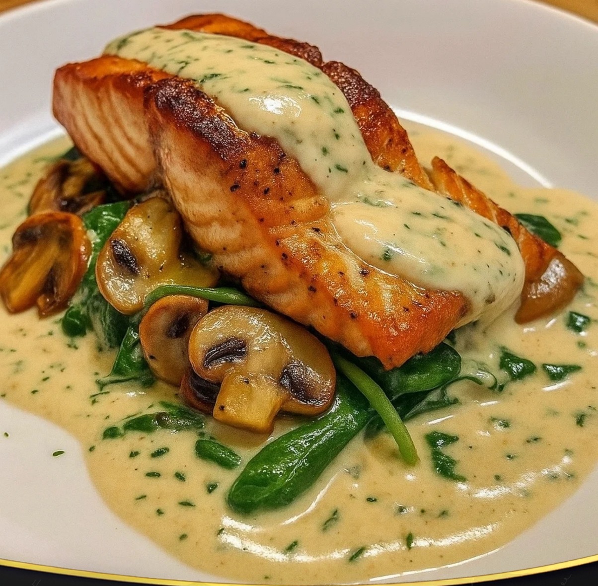 Garlic Butter Salmon with Spinach & Mushrooms 1