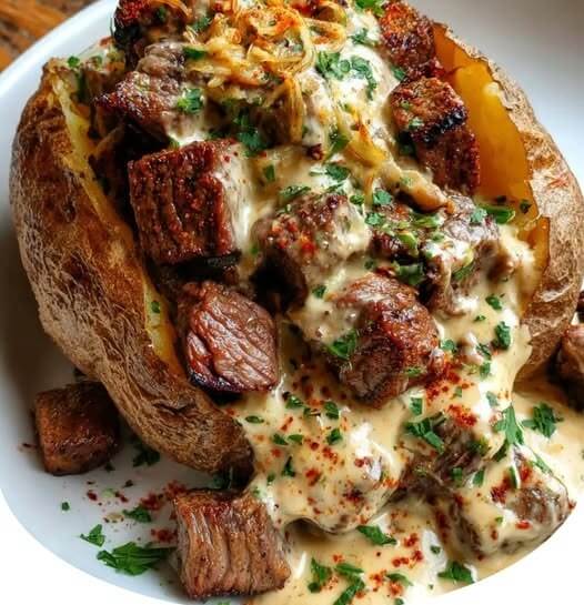 Loaded Baked Potato with Steak Bites in Air Fryer 1