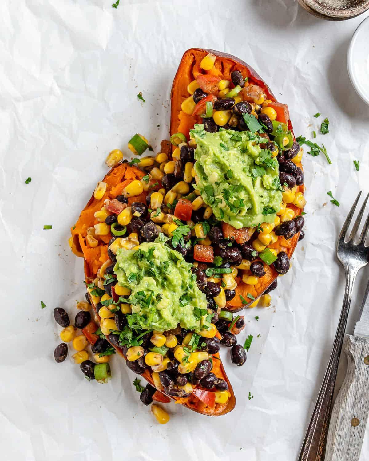 Mediterranean Stuffed Sweet Potatoes with Black Bean and Corn Salsa 1