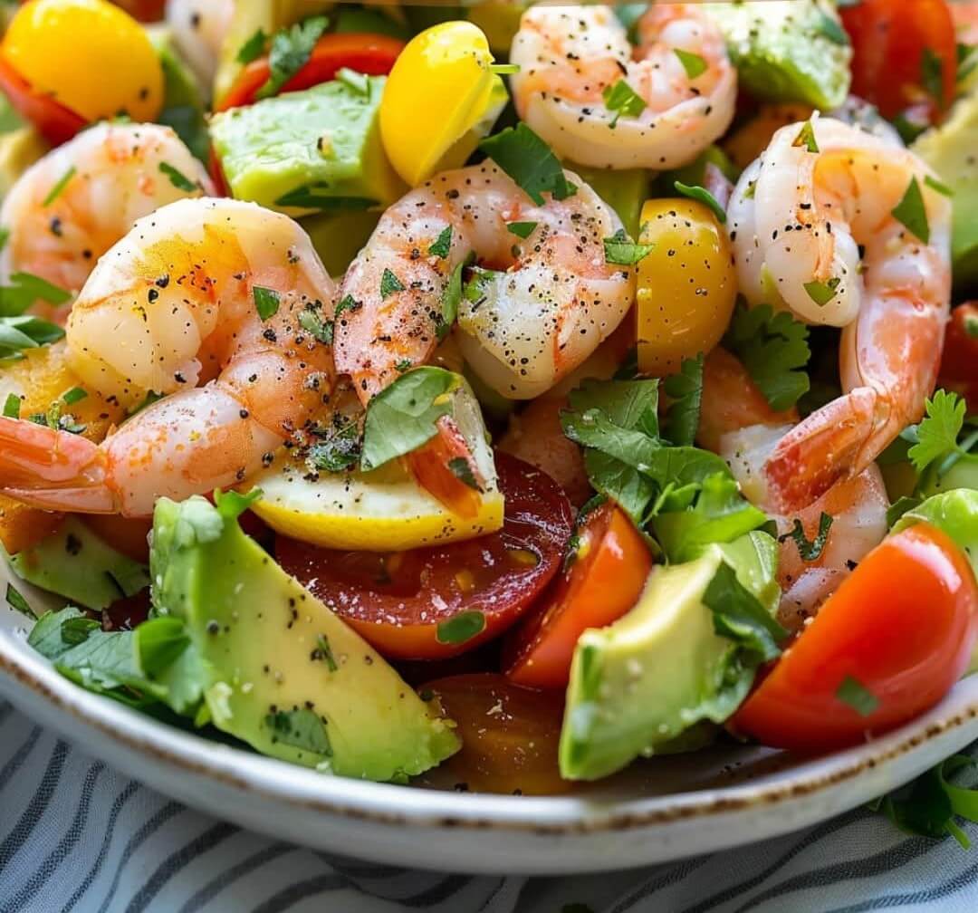 Mediterranean Lemony Shrimp, Avocado & Tomato Salad 1